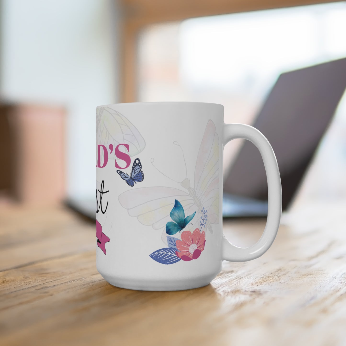 World's Best Mama 15oz Ceramic Mug – Floral Butterflies Gift for Mom