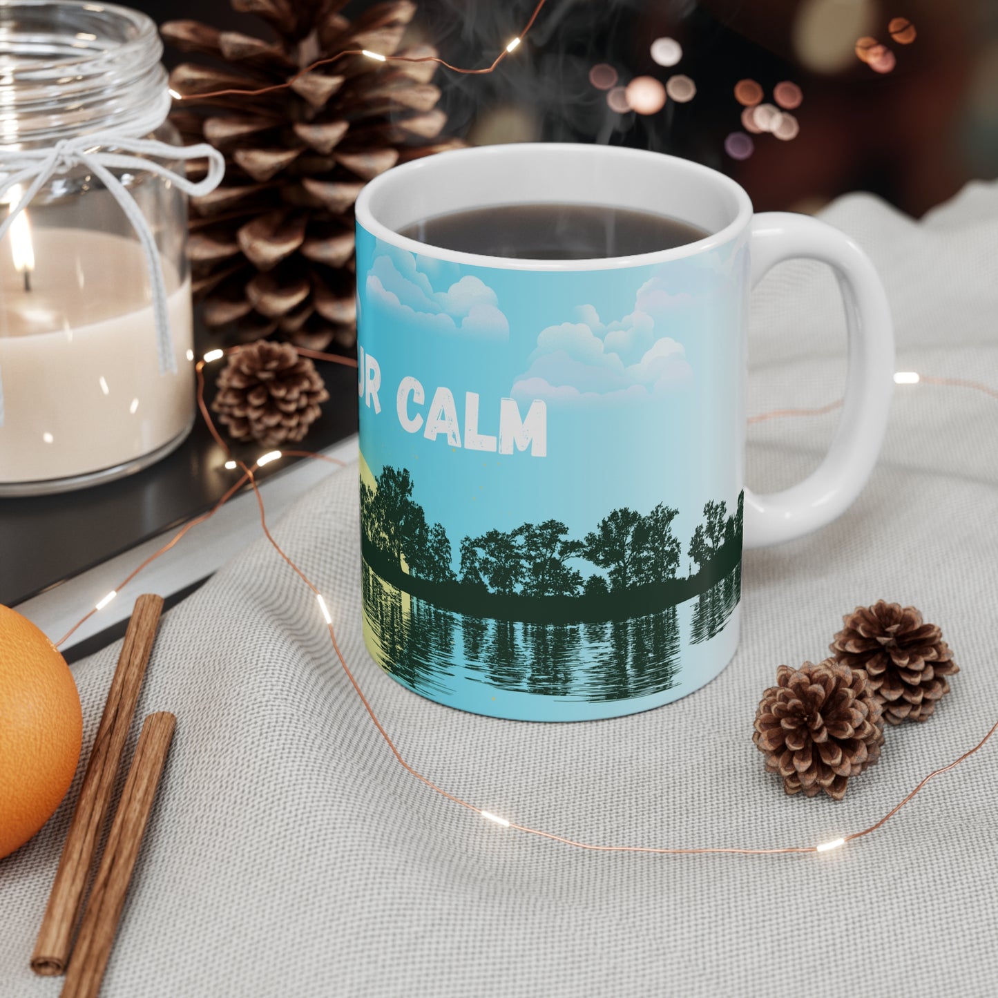 Find Your Calm Ceramic Mug — 11oz Lakeside Sunrise Coffee Cup