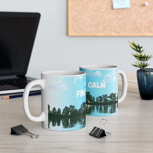 Find Your Calm Ceramic Mug — 11oz Lakeside Sunrise Coffee Cup