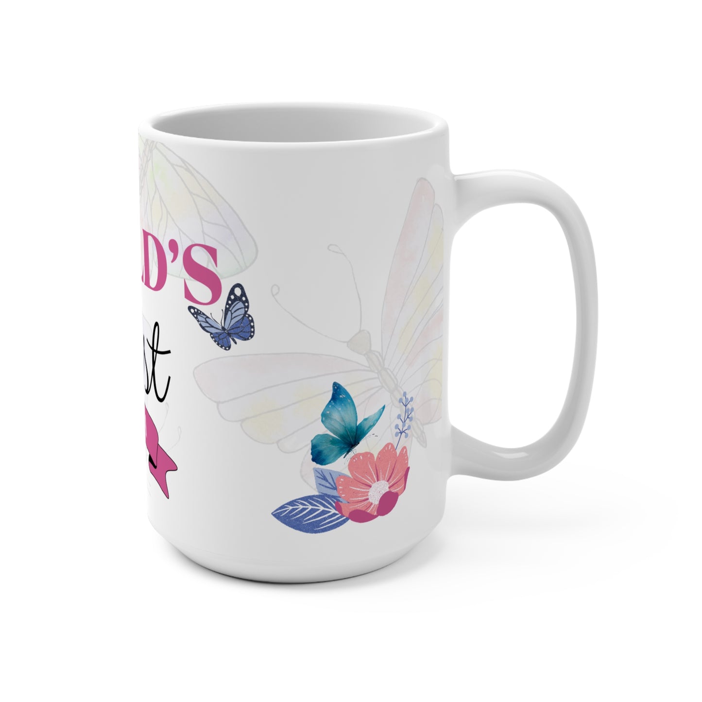 World's Best Mama 15oz Ceramic Mug – Floral Butterflies Gift for Mom