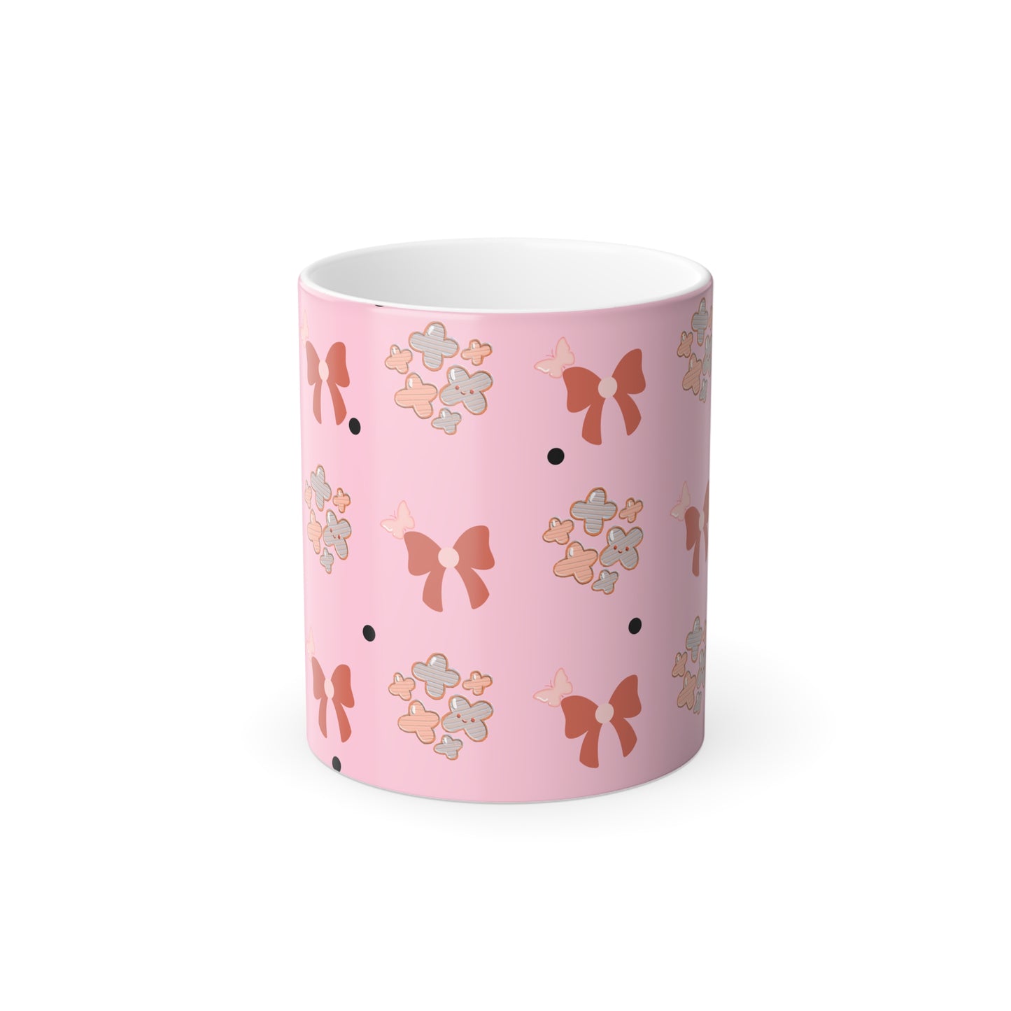 Pink Bow & Cookie Pattern Color-Changing Mug — 11 oz