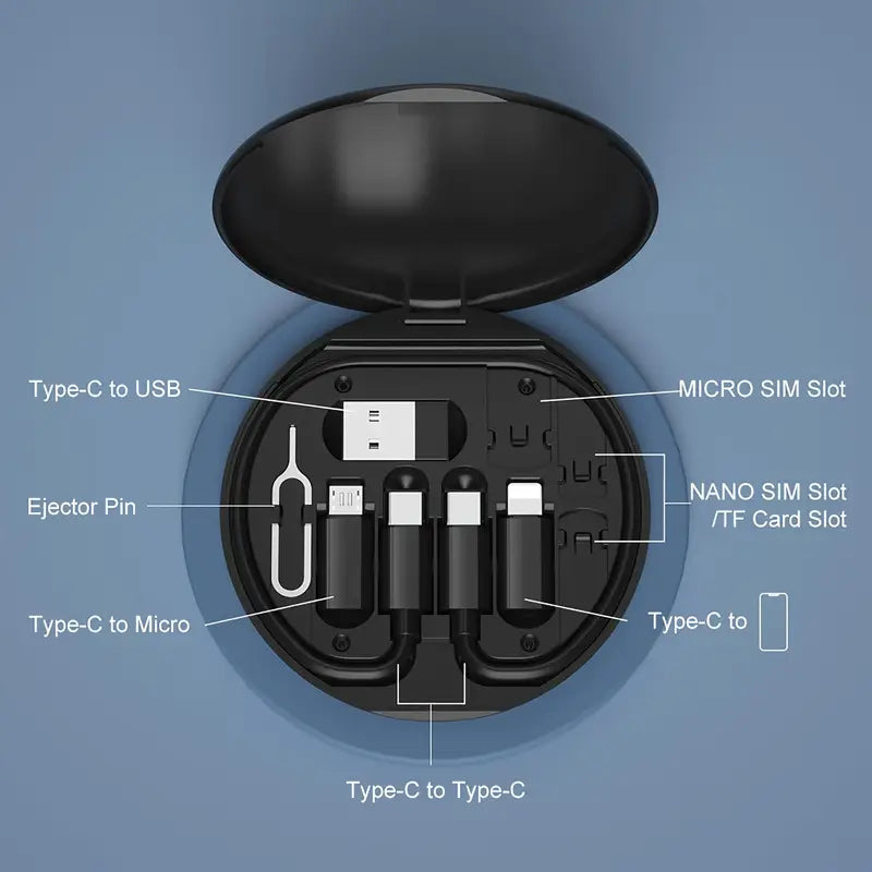 5 in 1 Portable Multifunctional 60W Charging Data Cable Set and Mobile Phone Holder Storage Box For All Devices