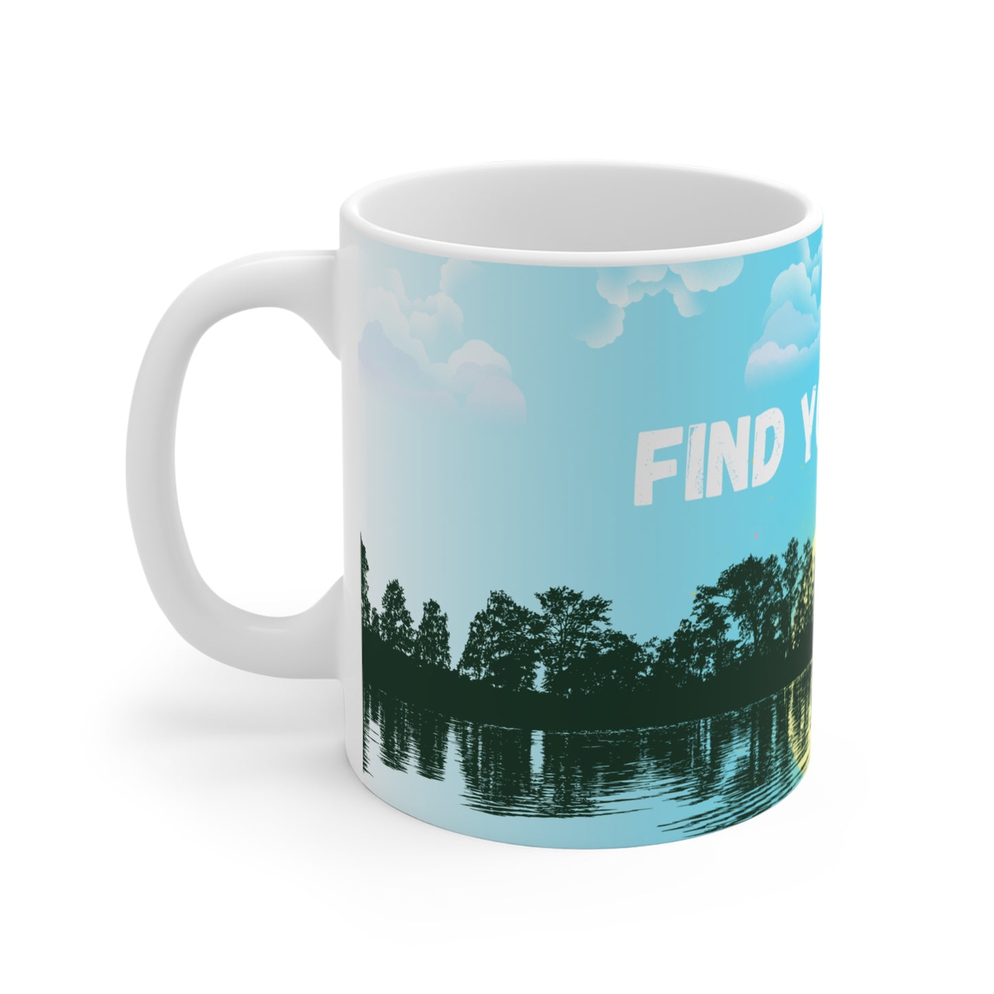 Find Your Calm Ceramic Mug — 11oz Lakeside Sunrise Coffee Cup