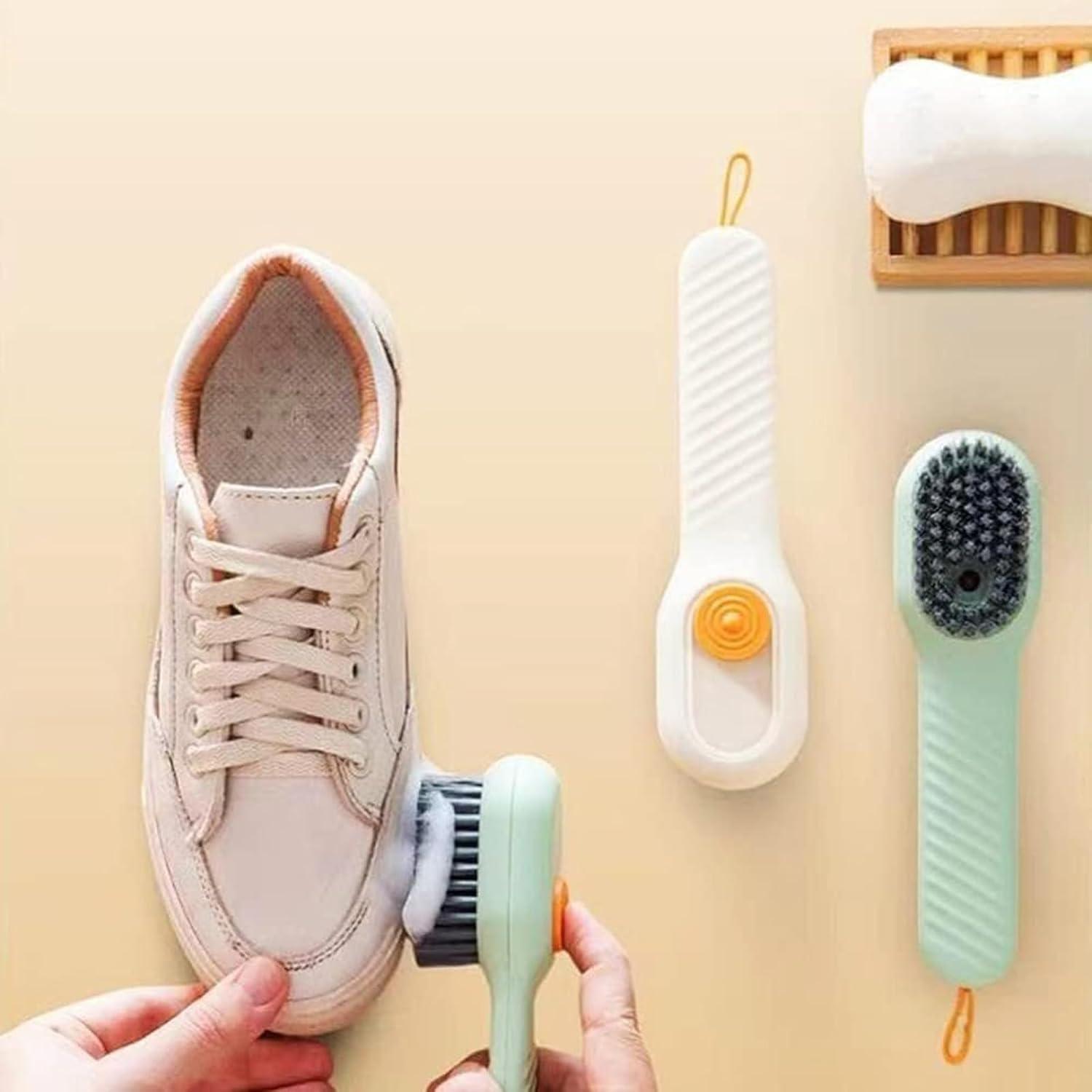Pack of 2 Multifunctional Liquid Cleaning Brush with Soap Dispenser for Cleaning Shoes Laundry Household Use Bathroom Kitchen