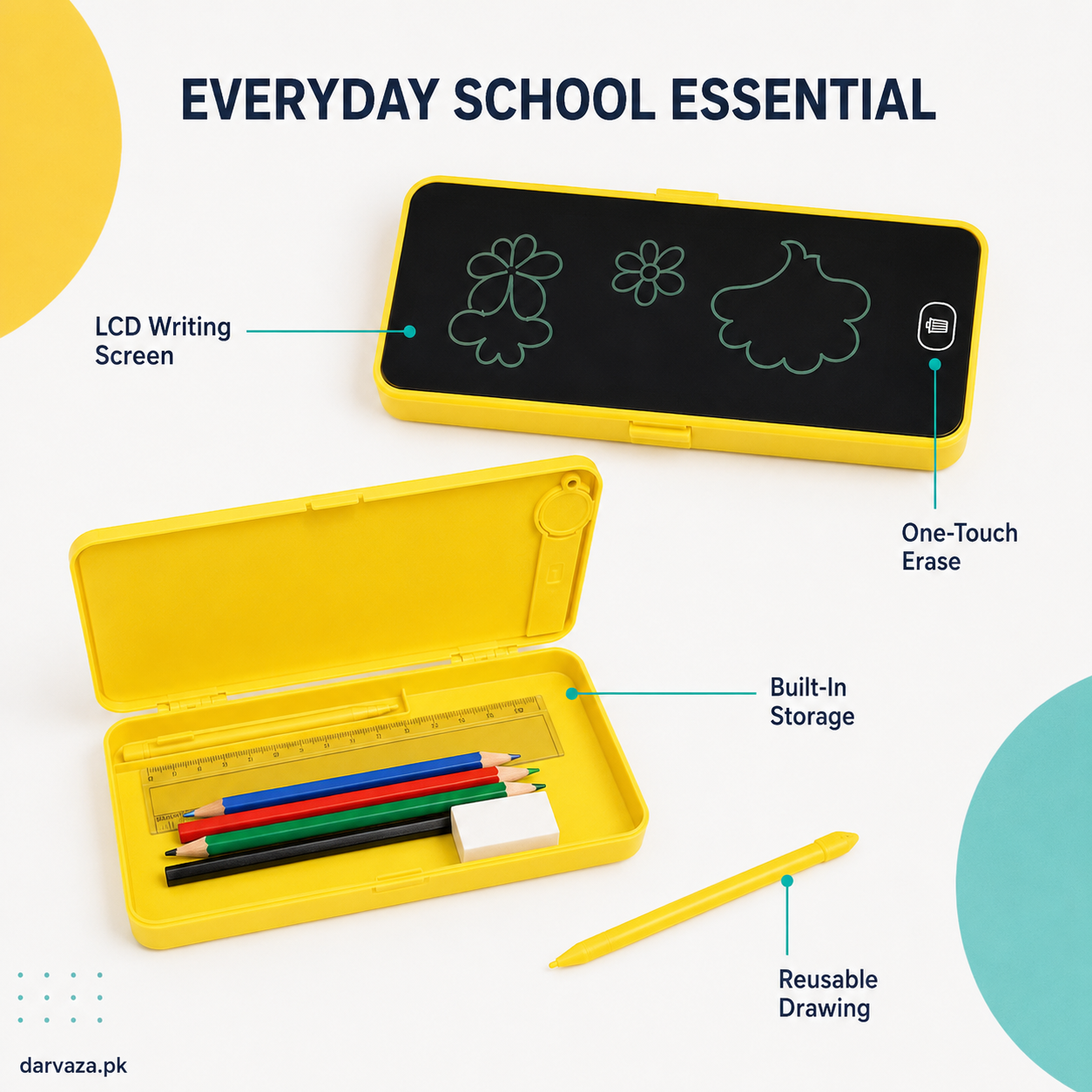 LCD Writing Tablet Pencil Box – Smart Drawing Board & Stationery Case for Kids (Value Pack)