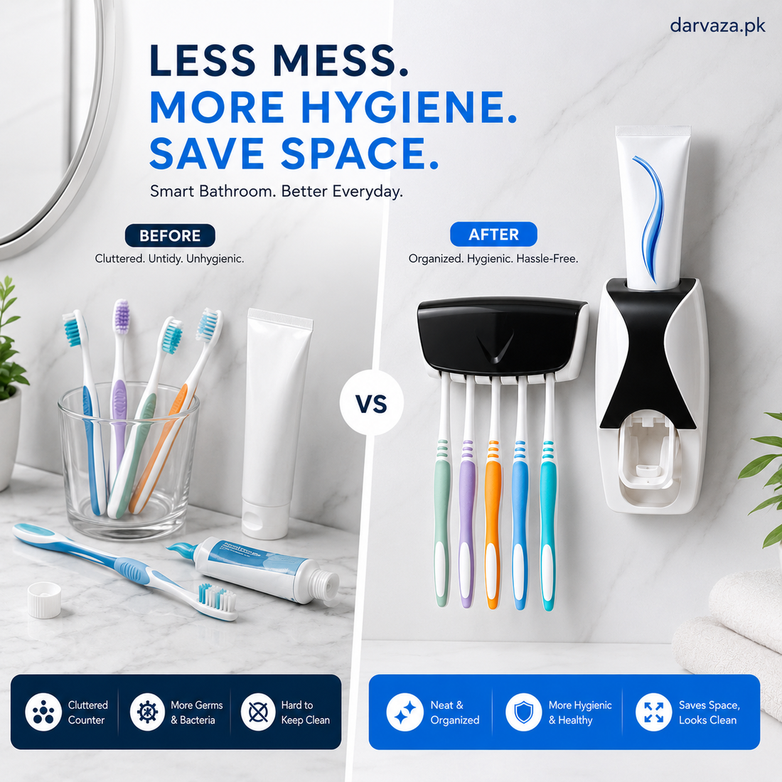 Automatic Toothpaste Dispenser Squeezer Hands Free Set and 5 Toothbrush Holder