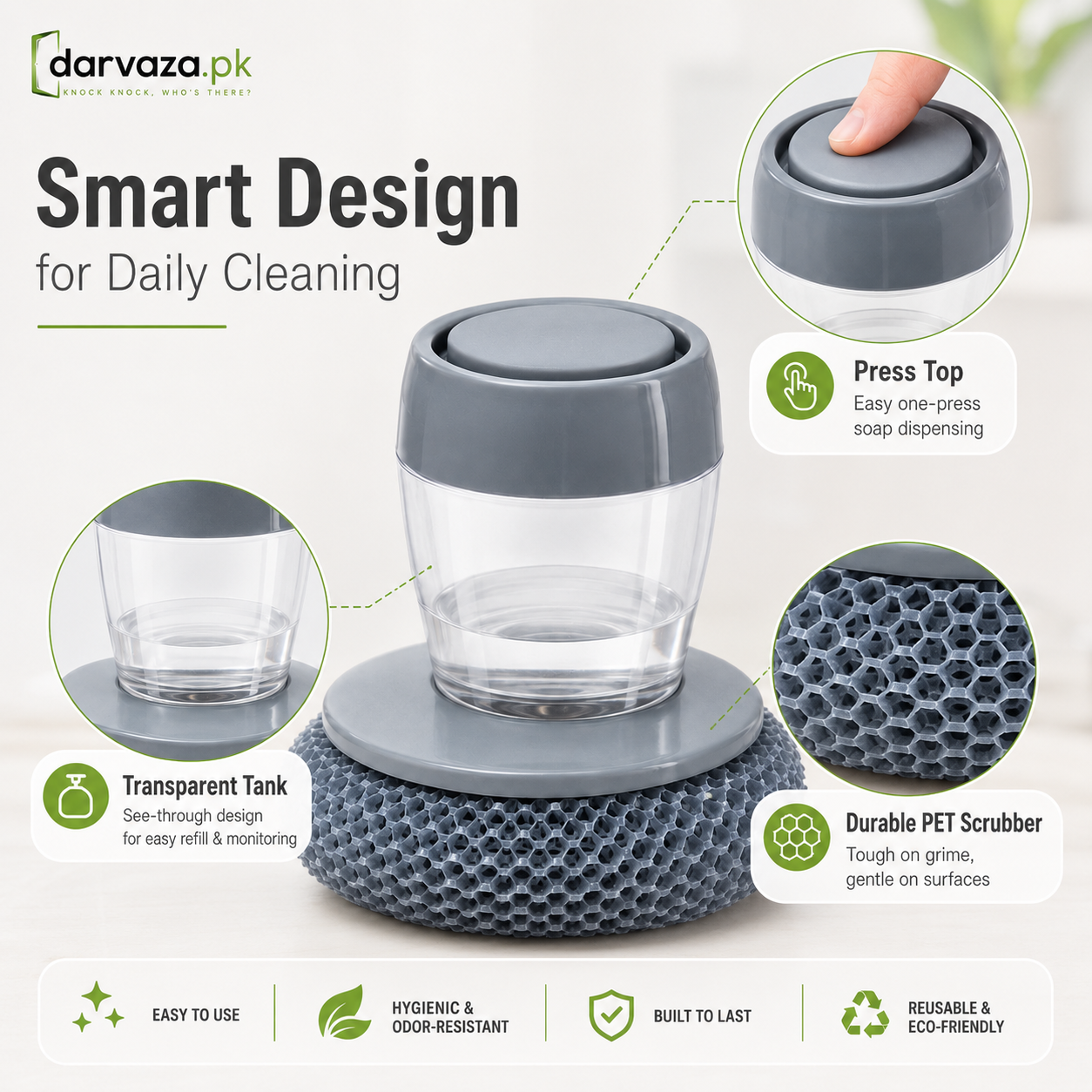 Buy 1 Get 1 Free Offer 2 Pcs Kitchen Cleaning Dish Brush Scrubber with Soap Dispenser