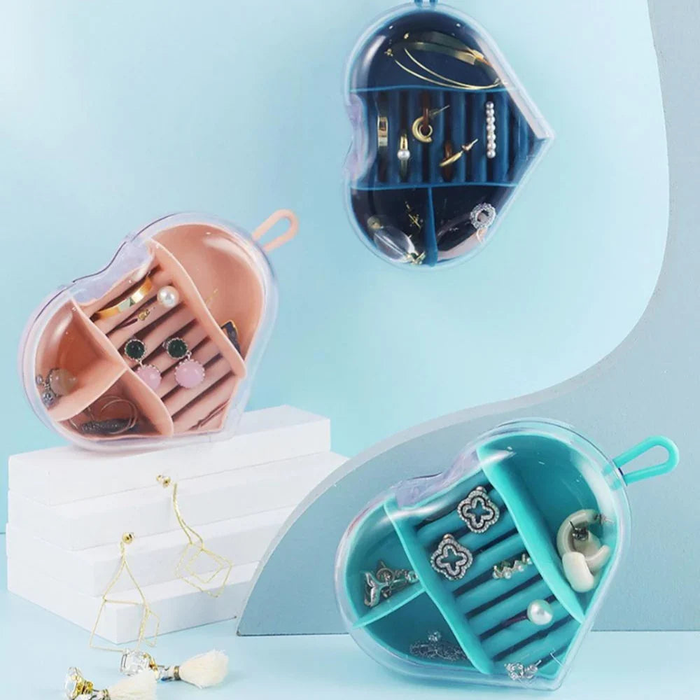 Portable Multi Grid Jewelry Storage Case in Heart Shape for Necklace Earing and Rings