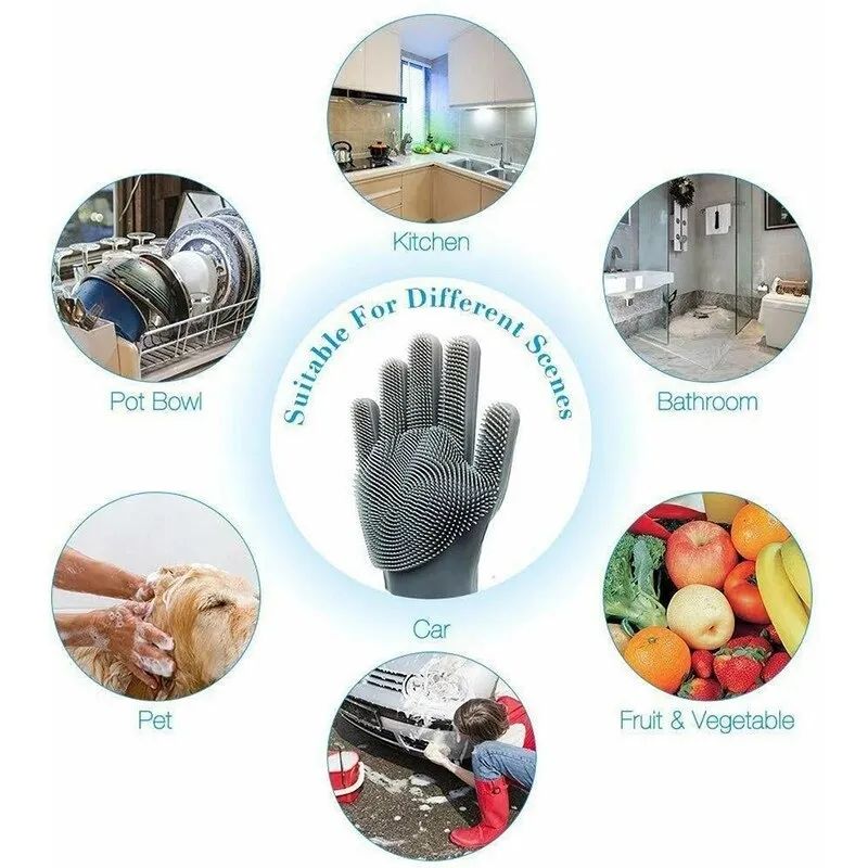 Pair Of Multi-purpose Silicone Full Finger Washing Gloves
